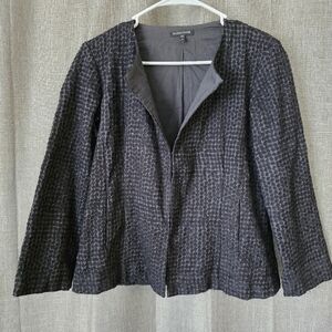 Eileen Fisher Blazer XS Organic Cotton Embroidered Career Dress Jacket black